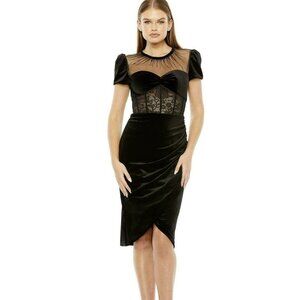 New Mac Duggal 20742 Illusion Black Velvet Midi Evening Dress